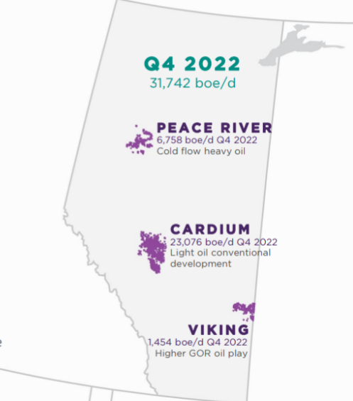 Obsidian Energy in Alberta. Production map